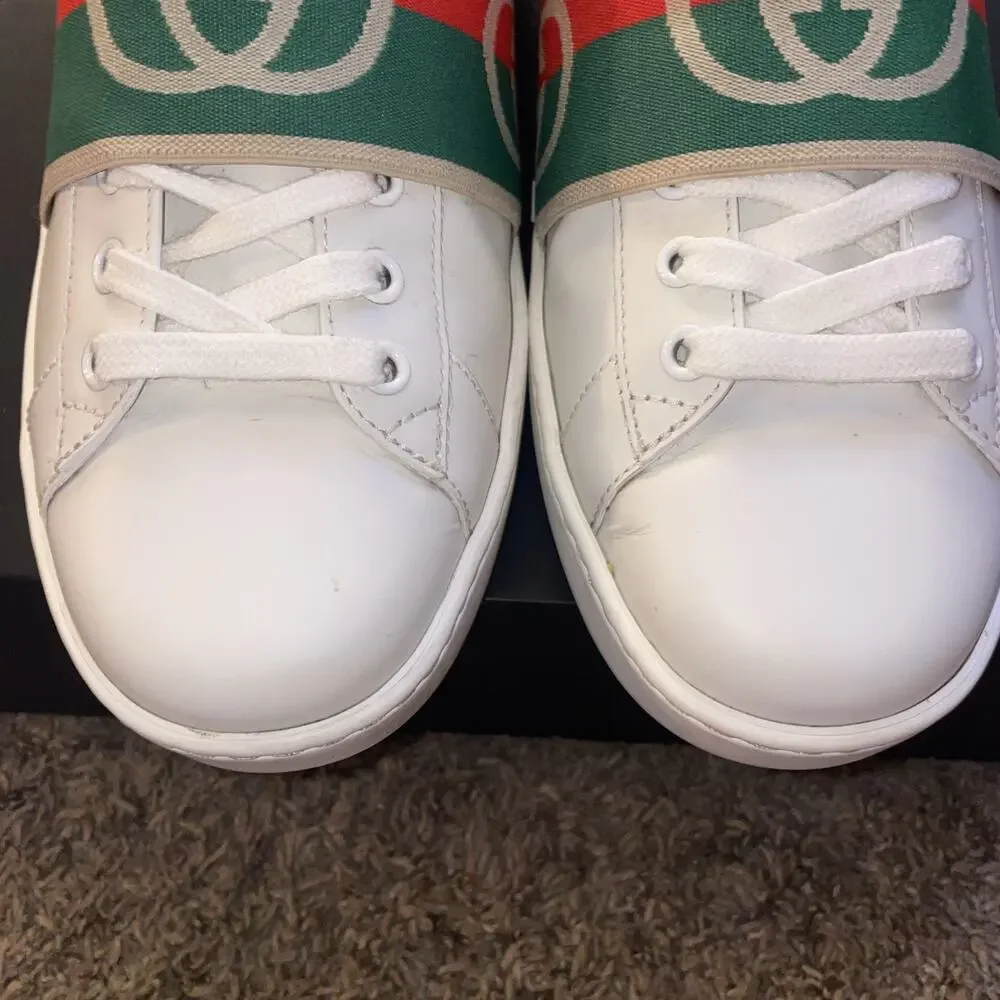 Gucci Ace Elastic Web Interlocking GG White Slip On Sneakers Men’s 9.5